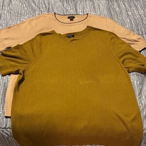 Ann Taylor Factory Olive and Beige Crew Neck Sweaters